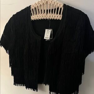 White House Black Market Black Fringe short sleeve Blazer
